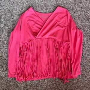 LIKE NEW DG2 by Diane Gilman Coral Crossover Fringe 3/4 Sleeve Top‎